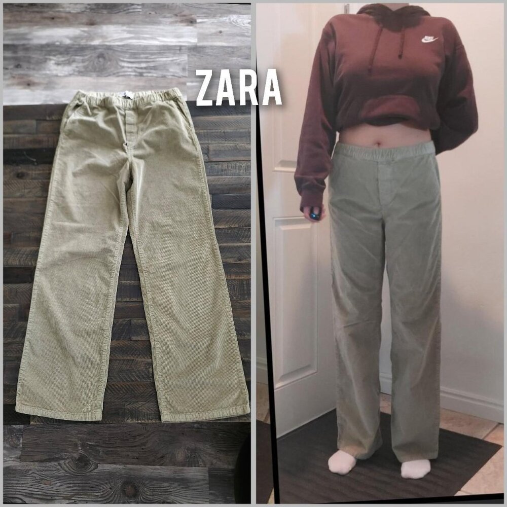 Zara high waisted wide leg tan corduroy pants size 4